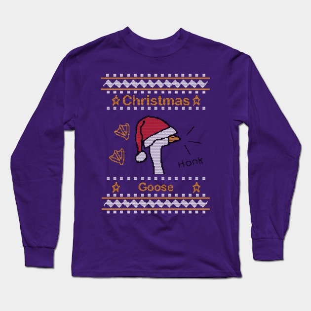 Christmas Goose Knitted Ugly Sweater Long Sleeve T-Shirt by ellenhenryart